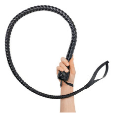 Кожаная плеть с рукоятью, длина 120 см, черная Black Leather Whip with Handle