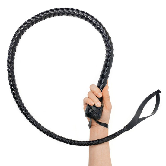 Кожаная плеть с рукоятью, длина 120 см, черная Black Leather Whip with Handle