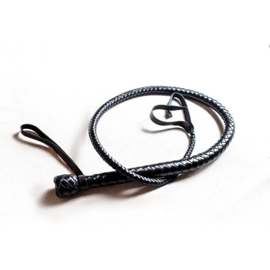 Кожаная плеть с рукоятью, длина 120 см, черная Black Leather Whip with Handle