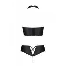 Комплект из эко-кожи с имитацией шнуровки (бра и трусики), черный Passion Nancy Bikini, L/XL