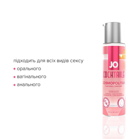 Лубрикант зі смаком коктейлю Космополітен на водній основі JO Cocktails Cosmopolitan, 60 ml