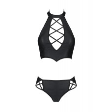 Комплект из экокожи (бра и трусики с имитацией шнуровки) Passion Nancy Bikini Black, 4XL/5XL
