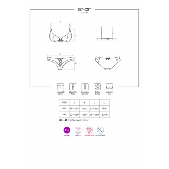 Эротический костюм медсестры, бело-голубой Obsessive 834-CST-6, L/XL