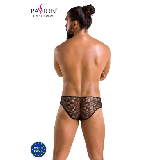 Чоловічі труси зі шнурівкою з екошкіри та сітки, чорні Passion 035 Slip Richard Black, XXL/XXXL