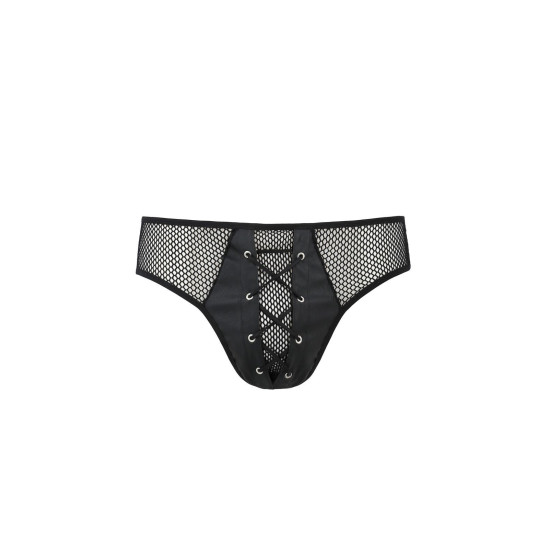 Чоловічі труси зі шнурівкою з екошкіри та сітки, чорні Passion 035 Slip Richard Black, XXL/XXXL