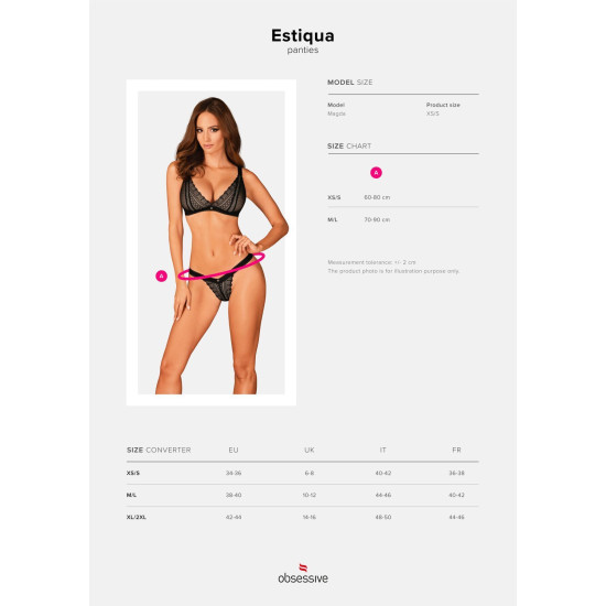 Мереживні трусики із заниженою талією, чорні Obsessive Estiqua Panties Black, XS/S