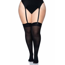 Плотные непрозрачные чулки, черные Leg Avenue Nylon Thigh Highs Black, Plus Size