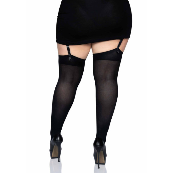 Плотные непрозрачные чулки, черные Leg Avenue Nylon Thigh Highs Black, Plus Size