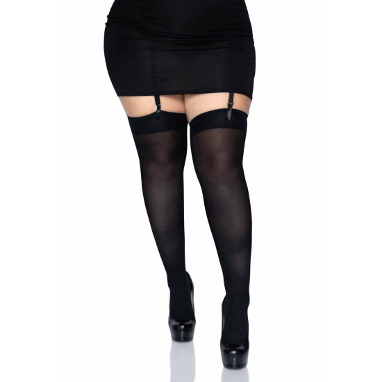 Плотные непрозрачные чулки, черные Leg Avenue Nylon Thigh Highs Black, Plus Size