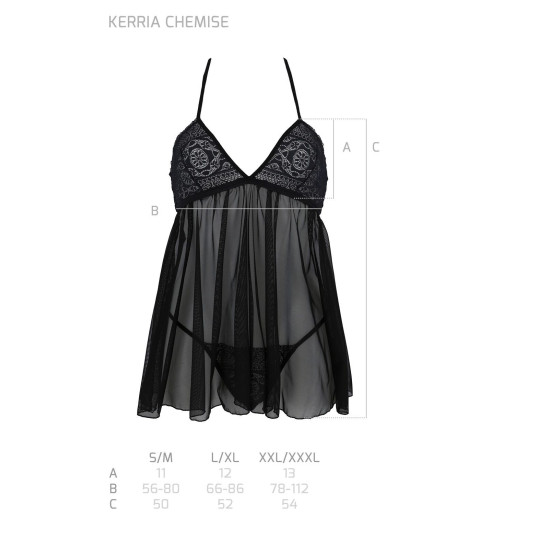 Пеньюар (мереживний верх, трусики в комплекті), чорний Passion KERRIA CHEMISE black, XXL/XXXL