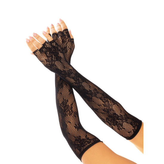Кружевные митенки без пальцев, черные Leg Avenue Lace Opera Length Fingerless Gloves Black