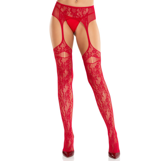 Колготки-чулки с пристегнутым поясом, красные Leg Avenue Net Stockings With Attached Garter Belt Red, One Size