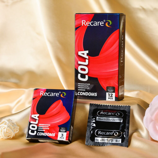 Презервативи з пухирцями та ребрами з ароматом коли, 12 шт Holographic Recare Cola Dotted&Ribbed Condoms