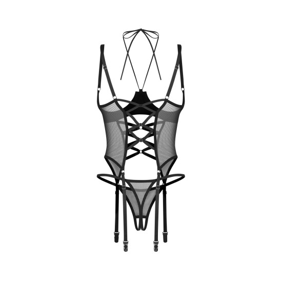 Корсет Obsessive Dominna Cupless Corset & Crotchless Thong, розмір S/M