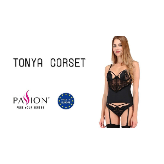 Корсет чорного кольору з пажами (трусики в комплекті) TONYA CORSET Passion Exclusive Black, S/M