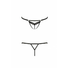 Откровенные трусики-стрепы с кружевом, чёрные Passion SOLON THONG Black, L/XL