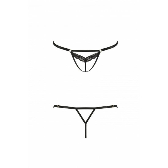 Відверті трусики-стрепи з мереживом, чорні Passion SOLON THONG Black, L/XL