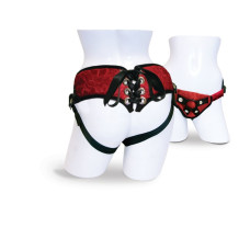 Труси для страпона червоного кольору з корсетною утяжкою Sportsheets Lace Corsette Strap-On Red