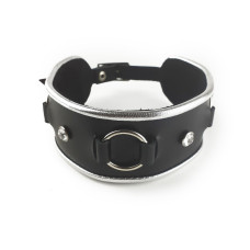 Ошейник из натуральной кожи со стразами и кольцом, черный Art of Sex Collar Ring