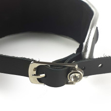 Ошейник из натуральной кожи со стразами и кольцом, черный Art of Sex Collar Ring