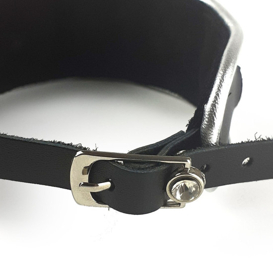 Ошейник из натуральной кожи со стразами и кольцом, черный Art of Sex Collar Ring