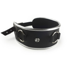 Ошейник из натуральной кожи со стразами и кольцом, черный Art of Sex Collar Ring