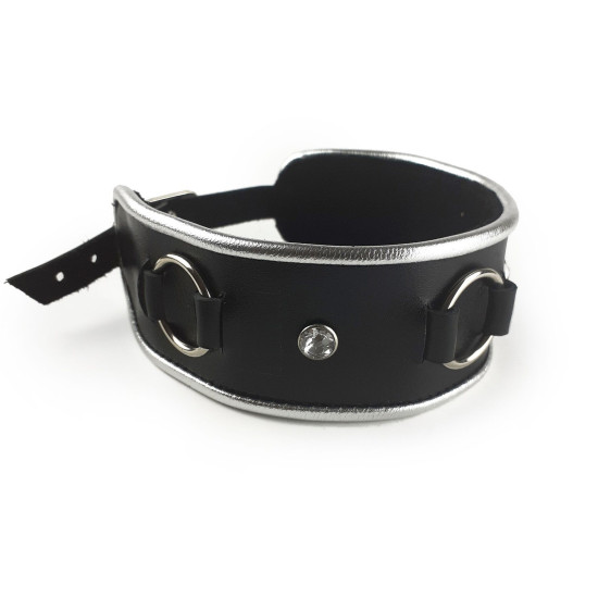 Ошейник из натуральной кожи со стразами и кольцом, черный Art of Sex Collar Ring