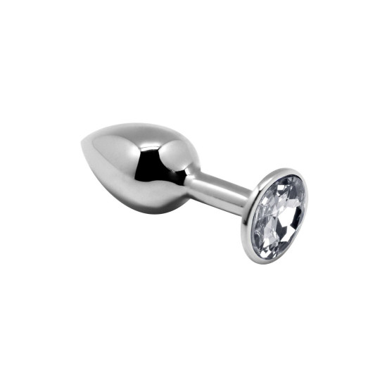 Металева анальна пробка з білим кристалом, діаметр 2,8 см, довжина 7 см Alive Mini Metal Butt Plug White, S