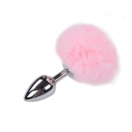 Металева анальна пробка «Кролячий хвостик», рожева, діаметр 3,4 см Alive Fluffly Plug Pink, M
