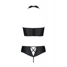 Комплект из экокожи (бра и трусики с имитацией шнуровки) Passion Nancy Bikini Black, 6XL/7XL