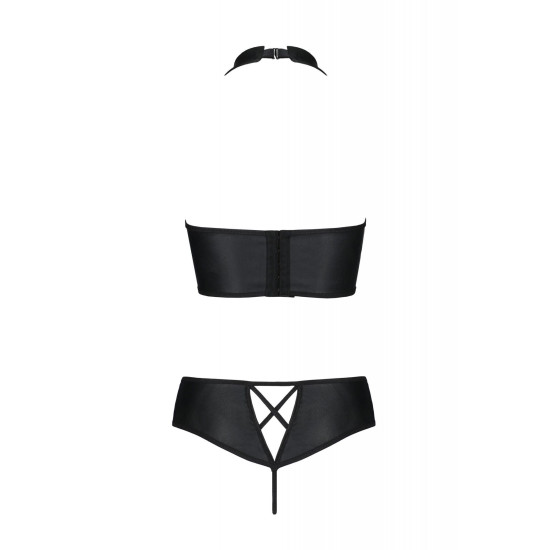 Комплект з екошкіри (бра і трусики з імітацією шнурівки) Passion Nancy Bikini Black, 6XL/7XL