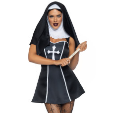 Костюм монашки (платье, головной убор), чёрный Leg Avenue Naughty Nun Black, S
