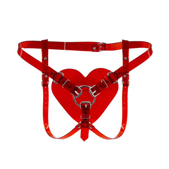 Трусики «Сердце» для страпона, красные прозрачные Feral Feelings Hearts Strap-on Belt Red Transparent