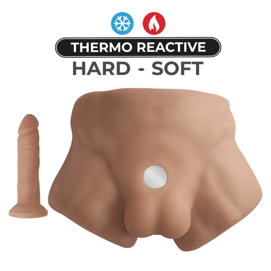 Мастурбатор полуторс чоловіка з фалоімітатором на присосці SilexD Apollo Male Torso Caramel, S