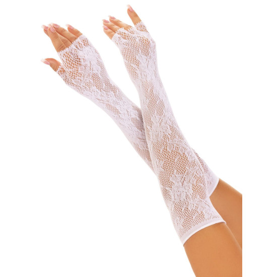 Кружевные митенки без пальцев, белые Leg Avenue Lace Opera Length Fingerless Gloves White
