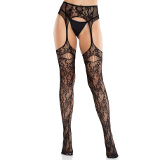 Колготки-чулки с пристегнутым поясом, черные Leg Avenue Net Stockings With Attached Garter Belt Black, One Size