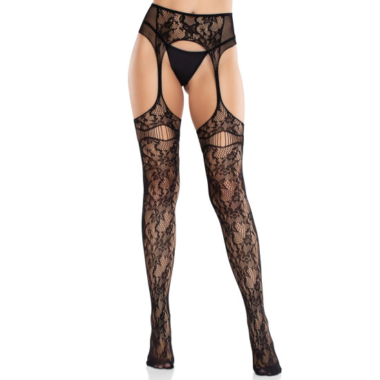 Колготки-чулки с пристегнутым поясом, черные Leg Avenue Net Stockings With Attached Garter Belt Black, One Size