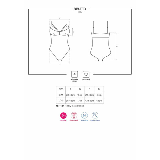 Кружевное боди с открытым доступом, чёрное Obsessive 818-TED-1 Teddy Black, M/L