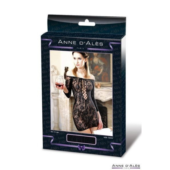 Платье-сетка черного цвета с декольте и открытым плечом Anne De Ales Fetish Dinner Black, M/L