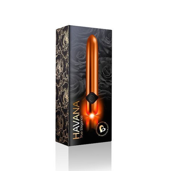 Вибратор мощный оранжево-золотого цвета с цветной LED-подсветкой Rocks Off Havana Orange Gold