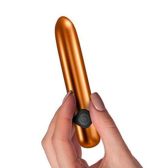 Вибратор мощный оранжево-золотого цвета с цветной LED-подсветкой Rocks Off Havana Orange Gold