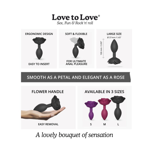Силіконова анальна пробка, чорна Love To Love Open Roses Black Onyx, L