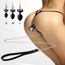 Силіконова анальна пробка з повідцем, чорна, діаметр 3,4 см Art of Sex Silicone Anal Plug With Leash Black, M