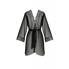 Пеньюар з ажурним декольте, манжетами і широкими рукавами Passion Amberly Peignoir Black, 6XL/7XL