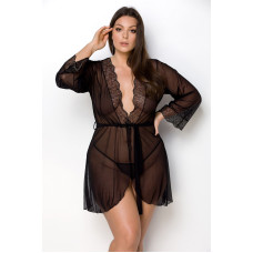 Пеньюар з ажурним декольте, манжетами і широкими рукавами Passion Amberly Peignoir Black, 6XL/7XL
