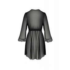 Пеньюар з ажурним декольте, манжетами і широкими рукавами Passion Amberly Peignoir Black, 6XL/7XL