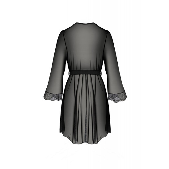 Пеньюар с ажурным декольте, манжетами и широкими рукавами Passion Amberly Peignoir Black, 6XL/7XL