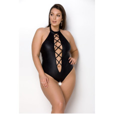 Боді з екошкіри з імітацією шнурівки і відкритим доступом Passion Nancy Body Black, 4XL/5XL