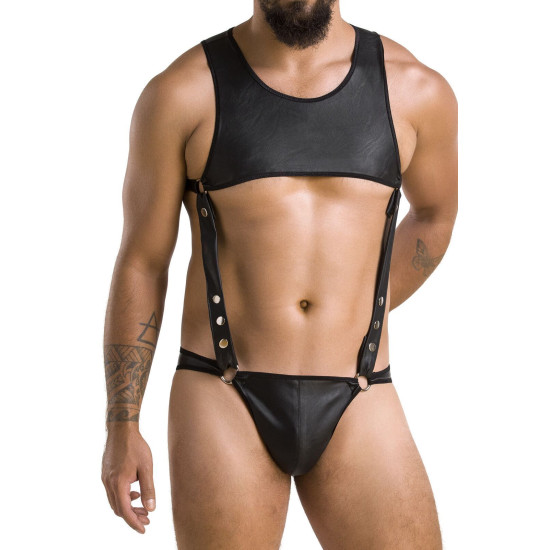 Шкіряне боді з заклепками, чорне Passion 056 Adam Black, L/XL