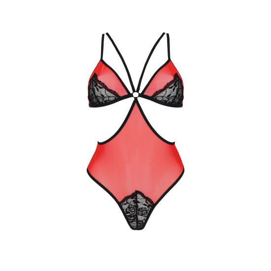 Полупрозрачное боди с кружевом, красное Passion Peonia Body Red, S/M